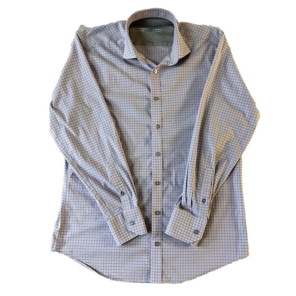 TWILLORY‎ Performance Long Sleeve Shirt Men's Sz 15.5 32-33 Blue Pink Blue Check